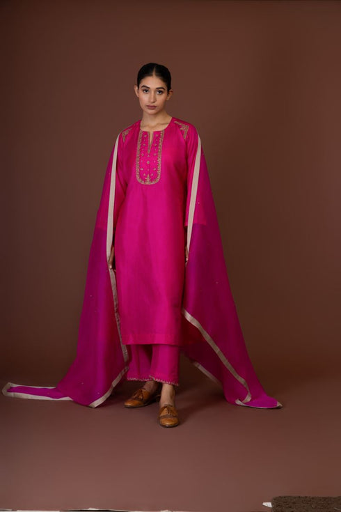 Barsana pink yoke embroidered kurta set