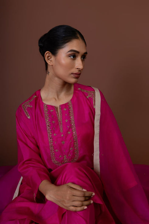 Barsana pink yoke embroidered kurta set