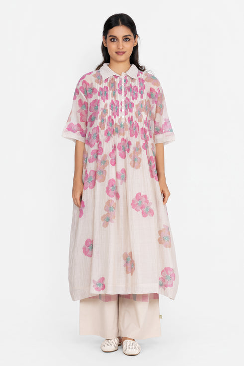 Beige floral printed dress