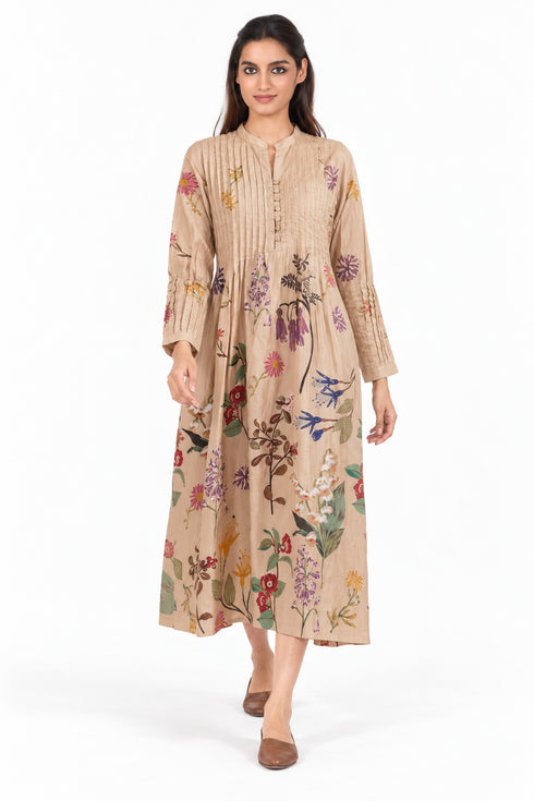 Beige floral printed dress