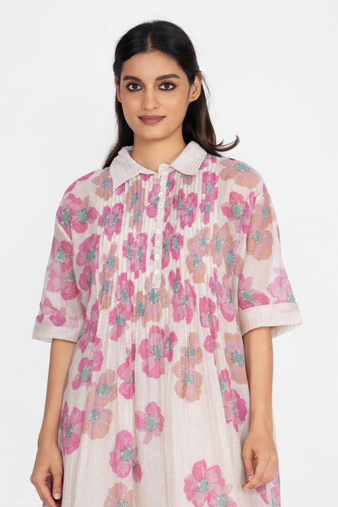 Beige floral printed dress