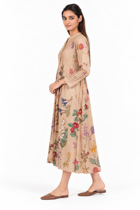 Beige floral printed dress