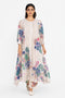 Beige floral print pleated dress