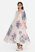 Beige floral print pleated dress