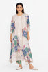 Beige floral print pleated dress