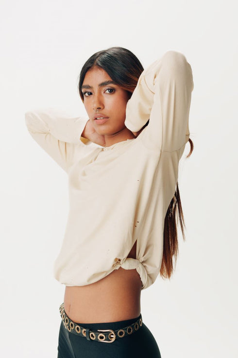 Beige full sleeve t-shirt with side knots