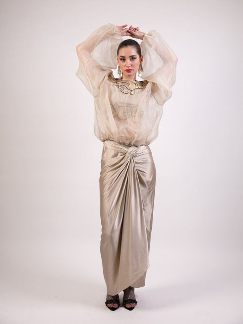 Beige organza balloon top with skirt
