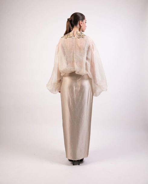 Beige organza balloon top with skirt