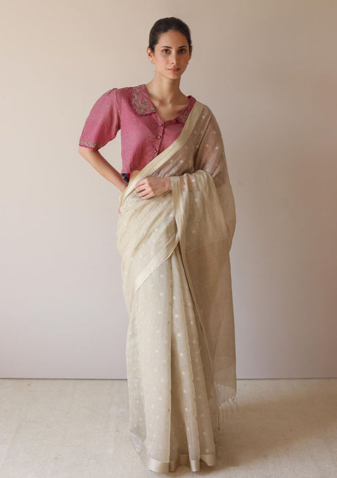 Beige wildflower meadow jamdani sari