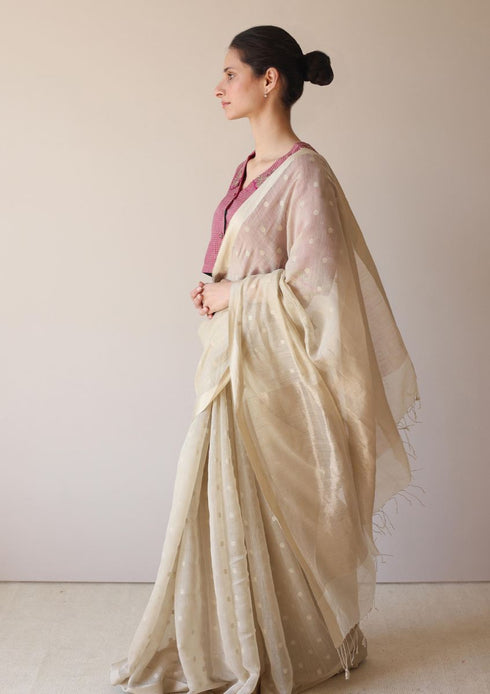 Beige wildflower meadow jamdani sari
