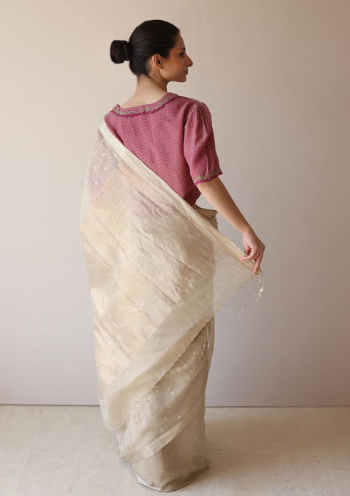 Beige wildflower meadow jamdani sari