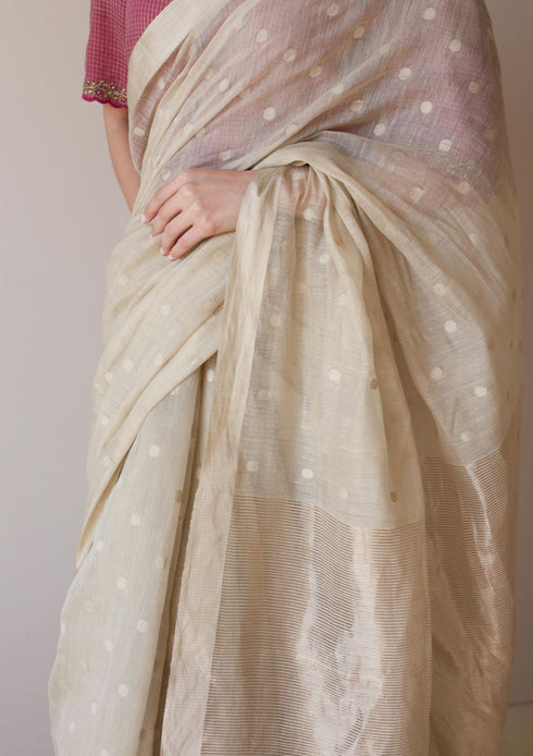 Beige wildflower meadow jamdani sari