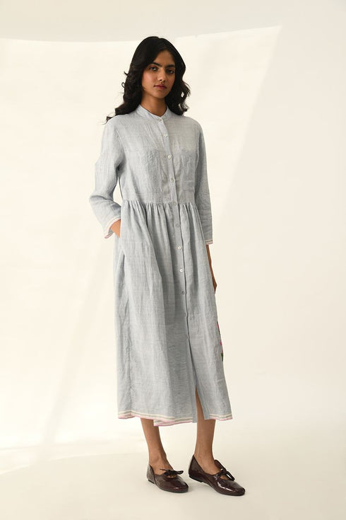 Bella powder blue applique embroidered dress