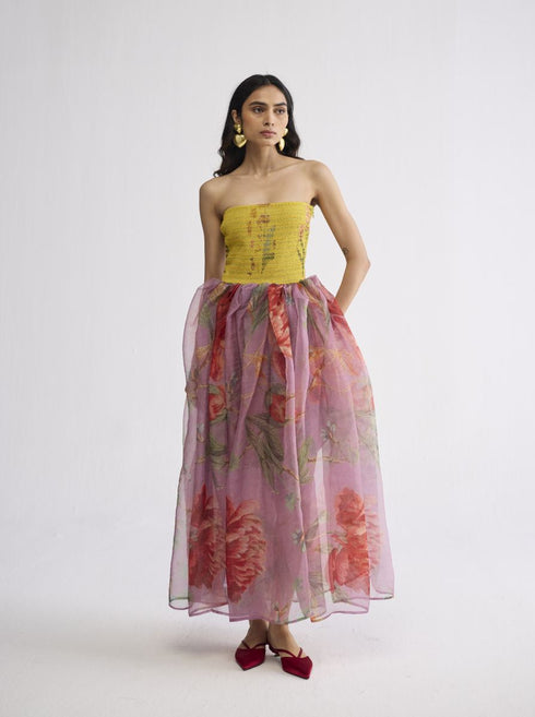 Berry smocked organza dress