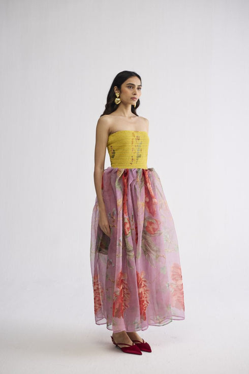 Berry smocked organza dress