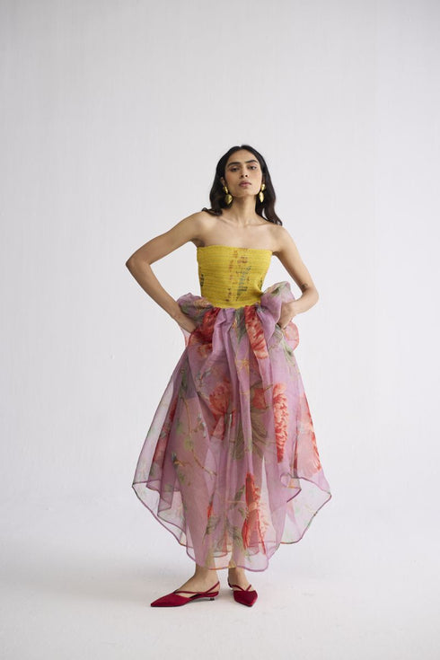 Berry smocked organza dress