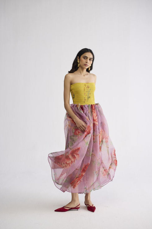 Berry smocked organza dress