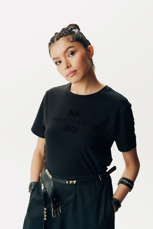Black AKOK embossed half sleeve t-shirt