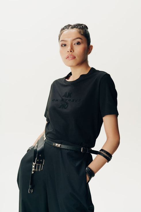 Black AKOK embossed half sleeve t-shirt