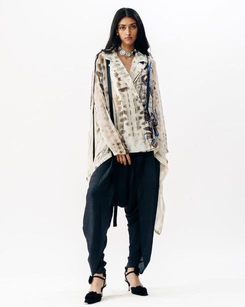 Black and white printed chiffon shirt