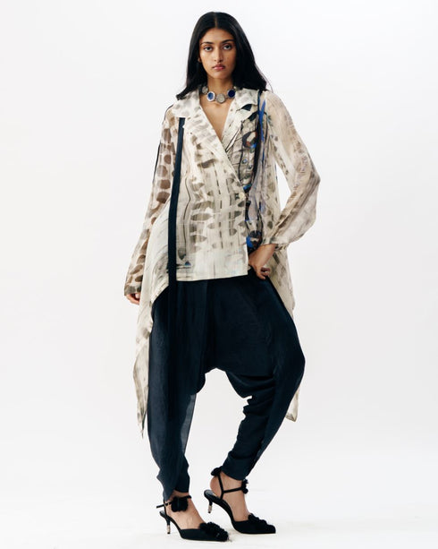 Black and white printed chiffon shirt