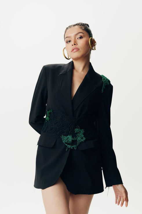 Black blazer with macrame belt