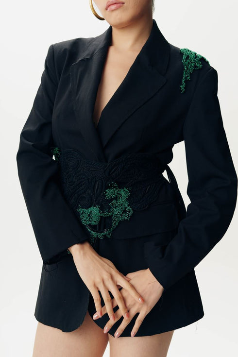 Black blazer with macrame belt