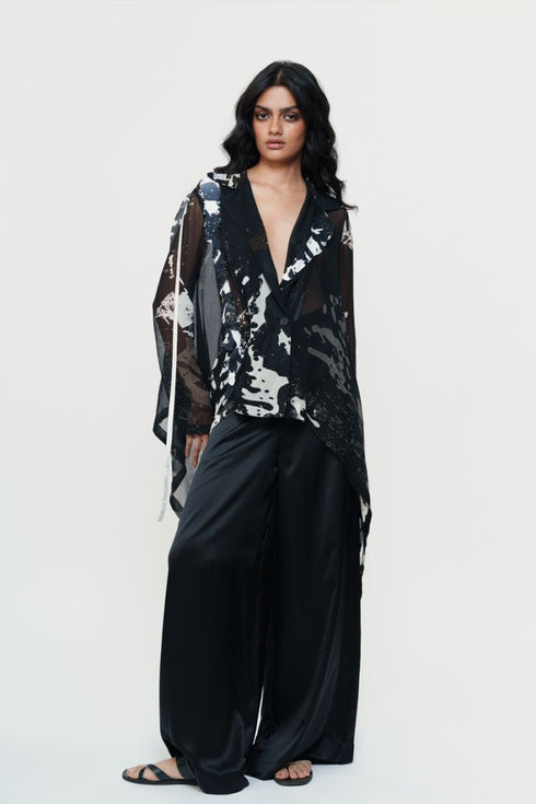 Black chiffon shirt with trouser pants