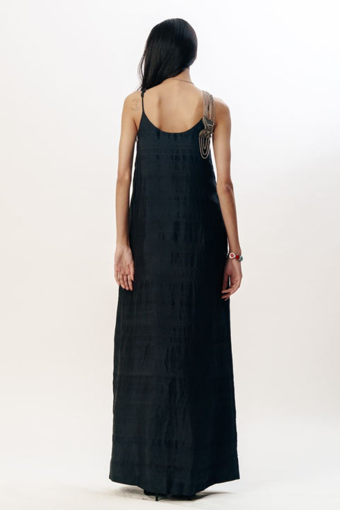 Black cord strap slip dress