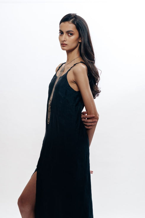 Black cord strap slip dress