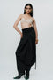 Black draped knotted skirt with cord waist