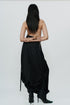 Black draped knotted skirt with cord waist
