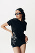 Black embroidered half sleeve t-shirt