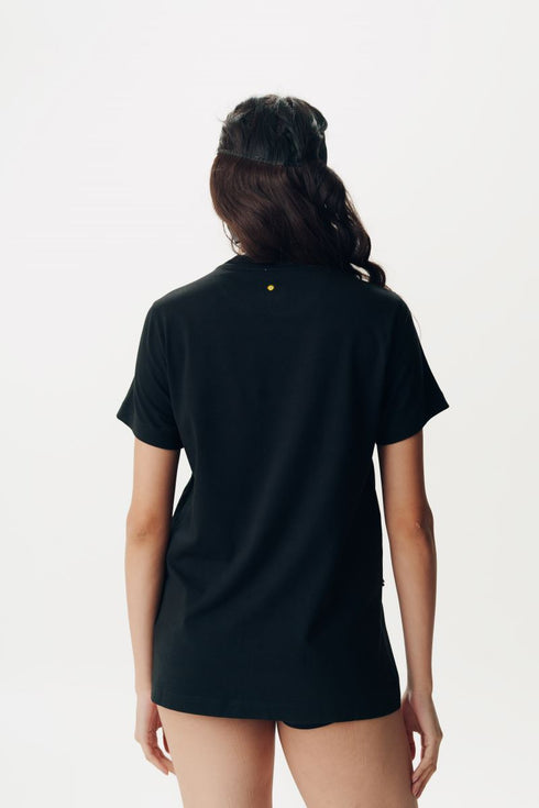 Black embroidered half sleeve t-shirt