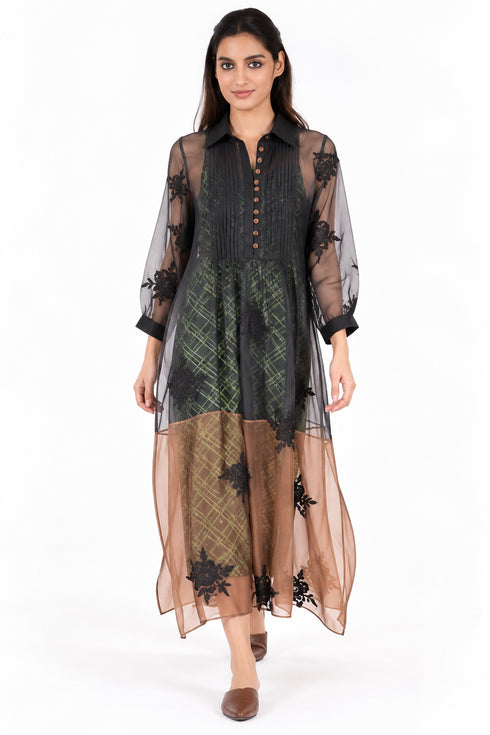 Black floral embroidered dress