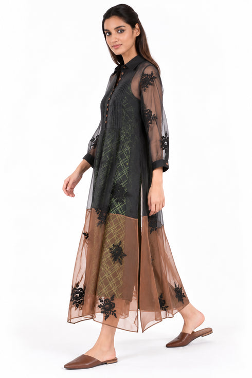 Black floral embroidered dress