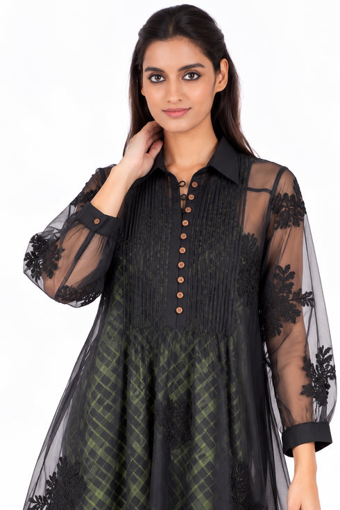 Black floral embroidered dress