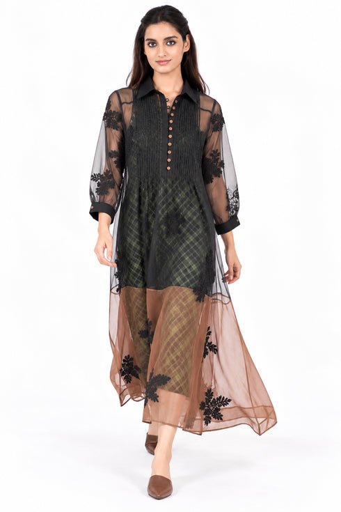 Black floral embroidered dress