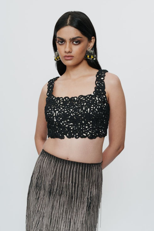 Black lace crop top