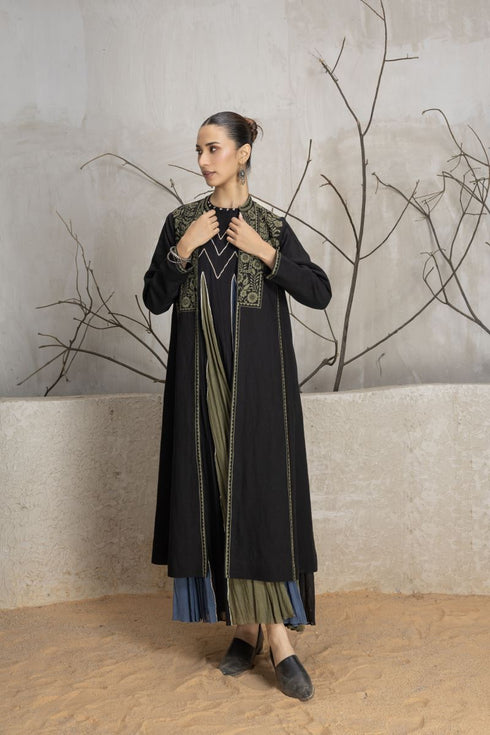 Black linen embroidered jacket