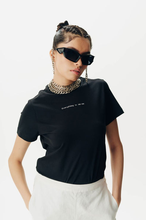 Black printed half sleeve t-shirt