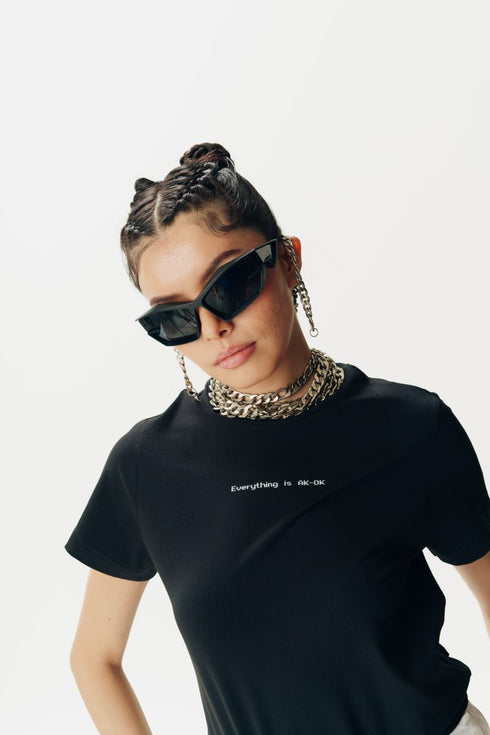 Black printed half sleeve t-shirt