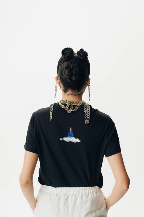 Black printed half sleeve t-shirt