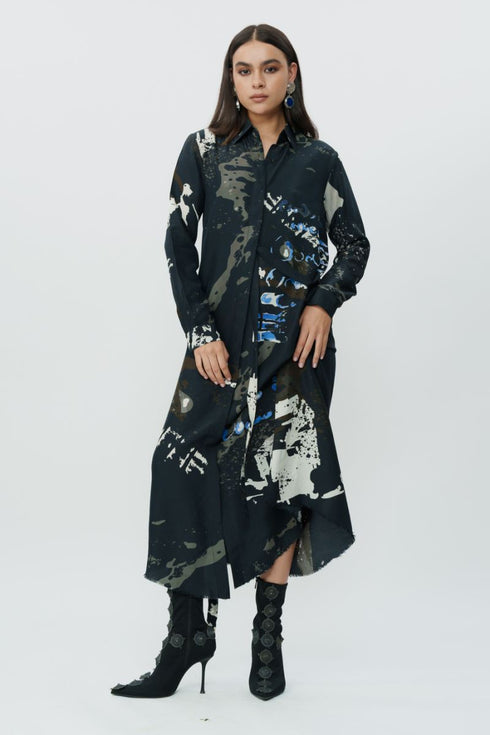 Black printed shirt dress