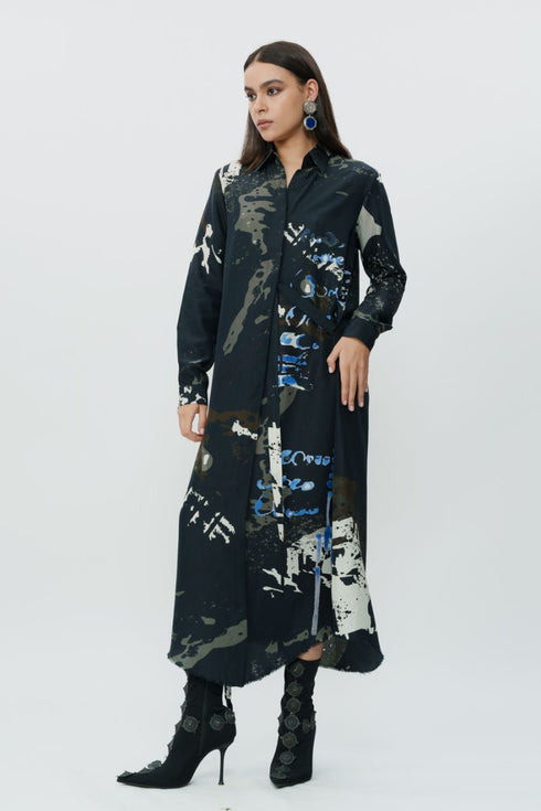 Black printed shirt dress