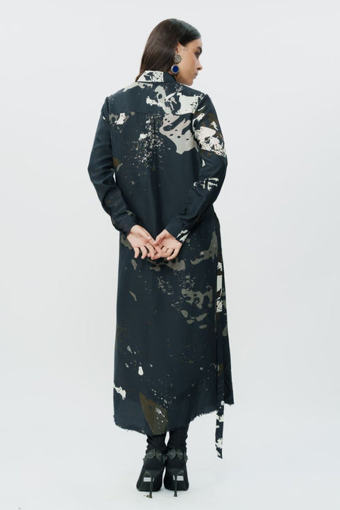 Black printed shirt dress
