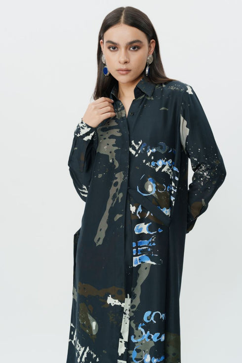 Black printed shirt dress