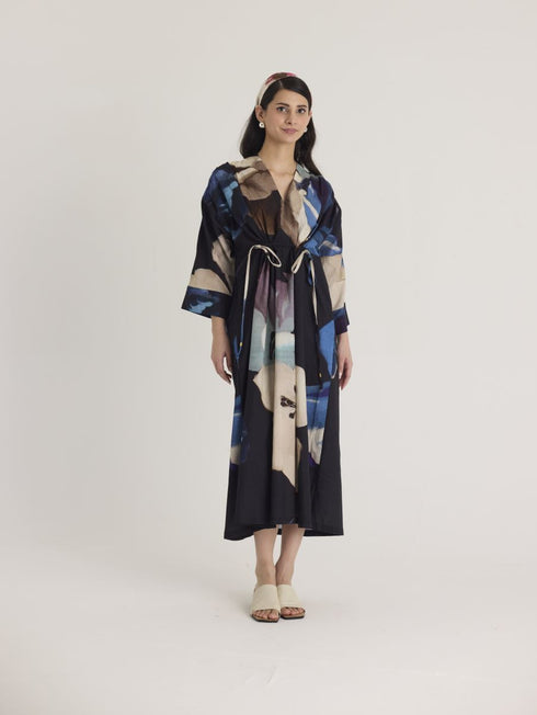 Black rocco drawstring kaftan dress