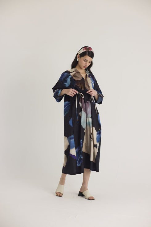 Black rocco drawstring kaftan dress
