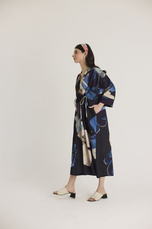 Black rocco drawstring kaftan dress